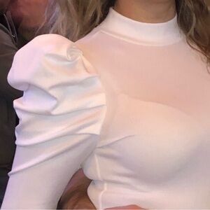 AKIRA White Bodysuit with Puffed Sleeves